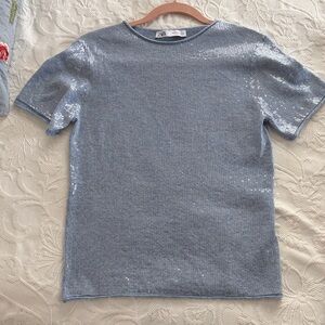 Zara blue sequin t shirt NWOT